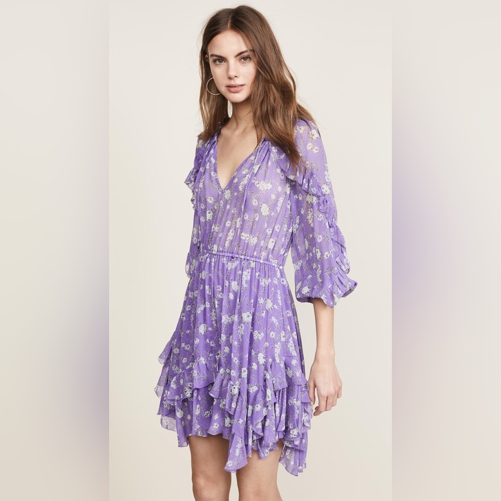 Ulla Johnson Lavender Floral Ruffled Mini Dress - Picture 4 of 9
